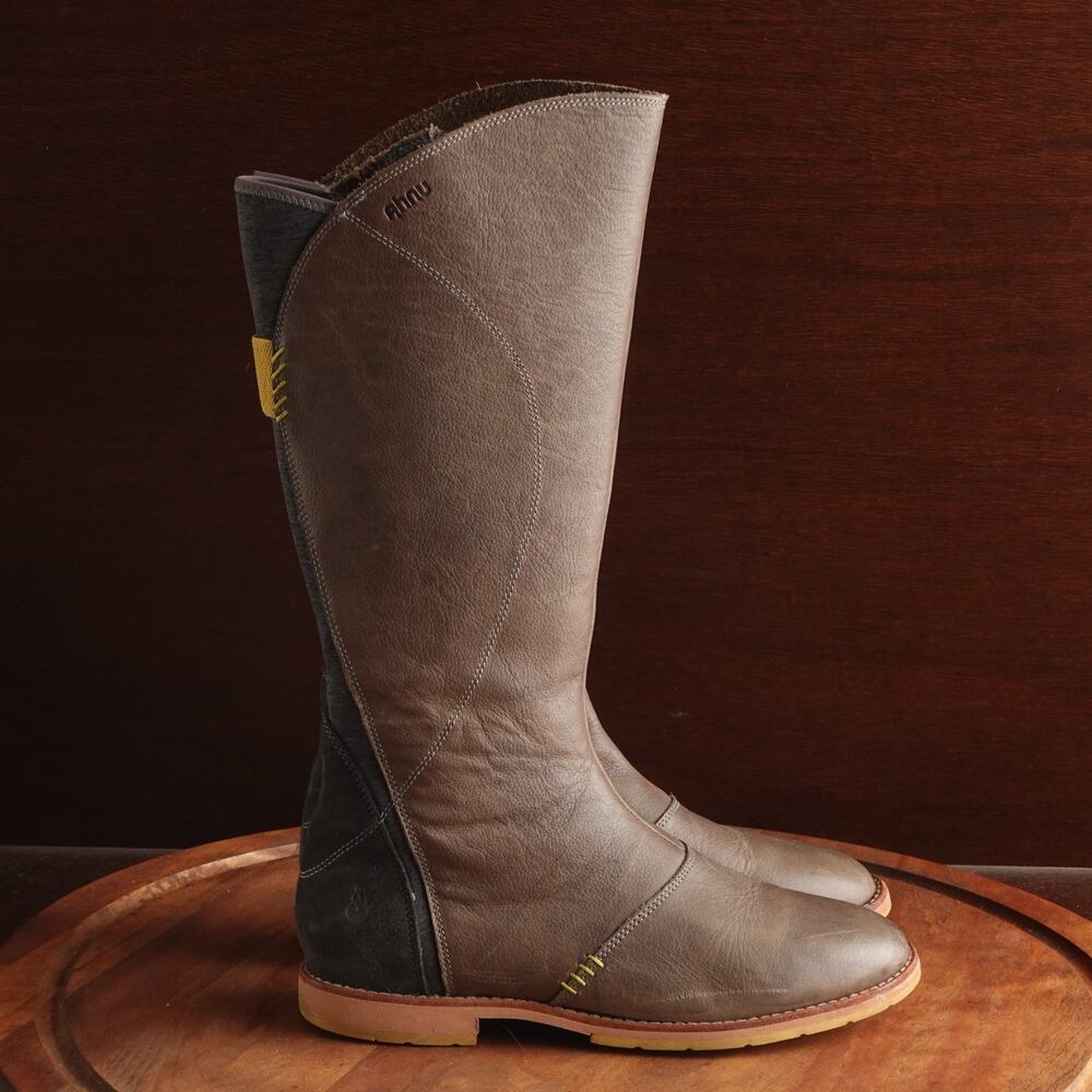 Ahnu Boots Womens Size 7.5 Pewter Helena Leather Tall Riding Outdoor Casual Zip